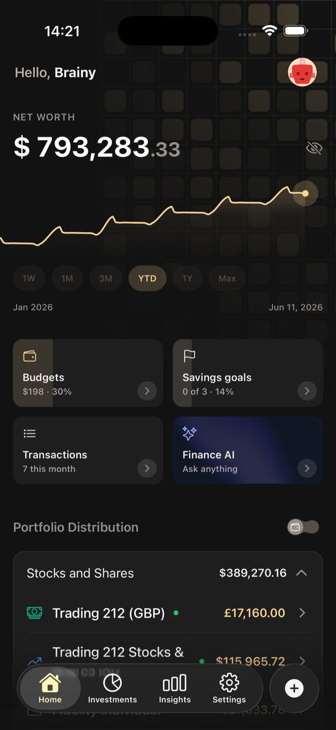 Iron Wealth net worth dashboard