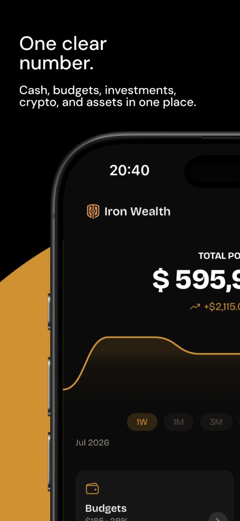 Iron Wealth dashboard showing total net worth and growth chart